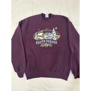 VTG South Dakota Purple Winter Pullover Sweatshirt Size Large
